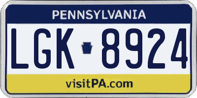 PA license plate LGK8924