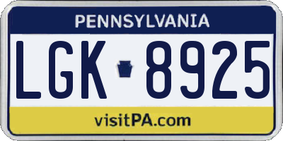 PA license plate LGK8925