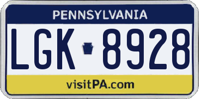 PA license plate LGK8928