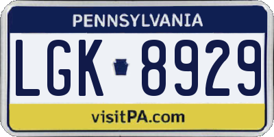 PA license plate LGK8929