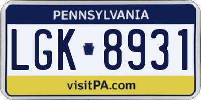 PA license plate LGK8931