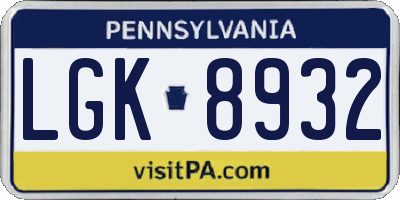 PA license plate LGK8932
