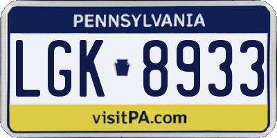 PA license plate LGK8933