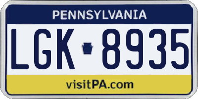 PA license plate LGK8935