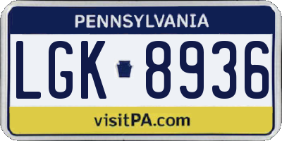 PA license plate LGK8936