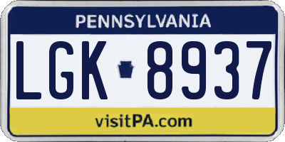 PA license plate LGK8937