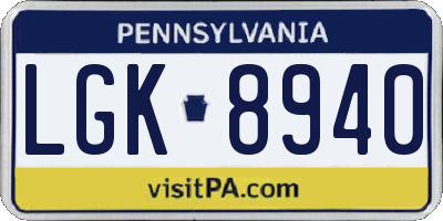 PA license plate LGK8940