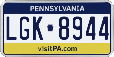 PA license plate LGK8944