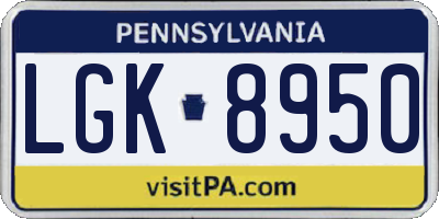 PA license plate LGK8950