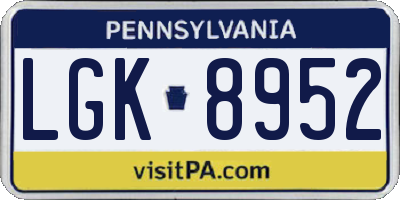 PA license plate LGK8952