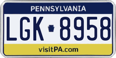PA license plate LGK8958