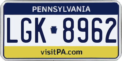 PA license plate LGK8962