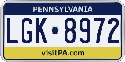 PA license plate LGK8972