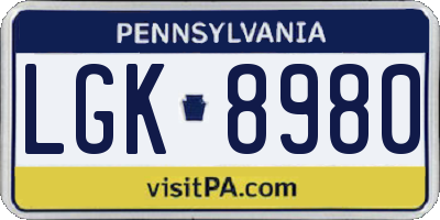 PA license plate LGK8980