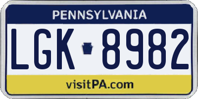 PA license plate LGK8982