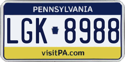 PA license plate LGK8988