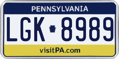 PA license plate LGK8989