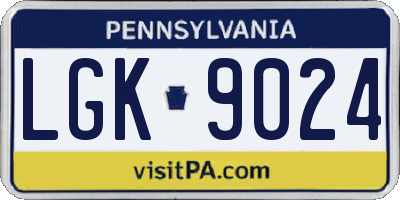 PA license plate LGK9024