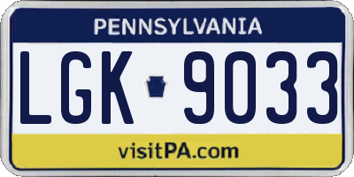 PA license plate LGK9033