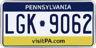 PA license plate LGK9062
