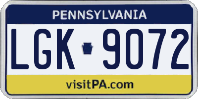 PA license plate LGK9072