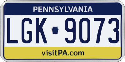 PA license plate LGK9073