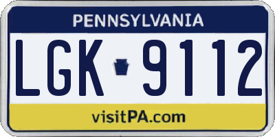 PA license plate LGK9112