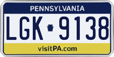 PA license plate LGK9138