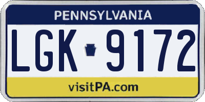 PA license plate LGK9172