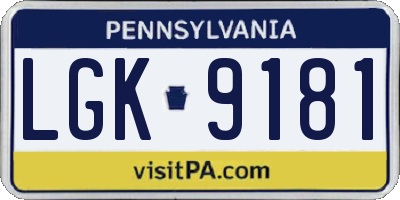 PA license plate LGK9181
