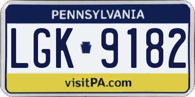 PA license plate LGK9182