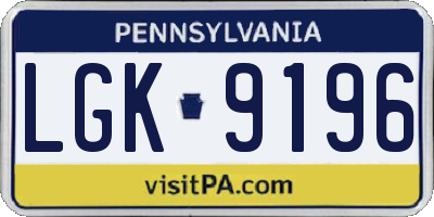 PA license plate LGK9196