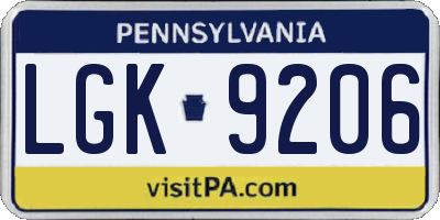 PA license plate LGK9206