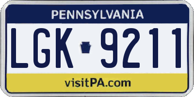PA license plate LGK9211
