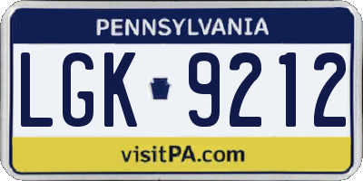 PA license plate LGK9212