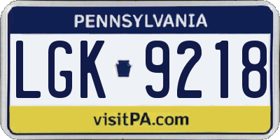 PA license plate LGK9218