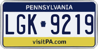 PA license plate LGK9219