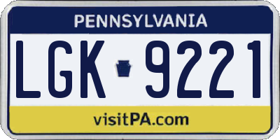 PA license plate LGK9221