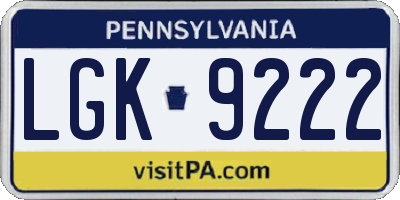 PA license plate LGK9222