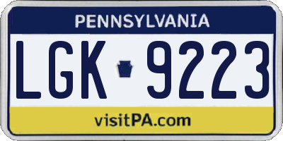 PA license plate LGK9223