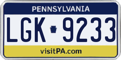 PA license plate LGK9233