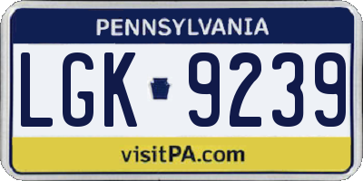 PA license plate LGK9239