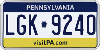 PA license plate LGK9240