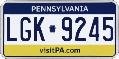 PA license plate LGK9245