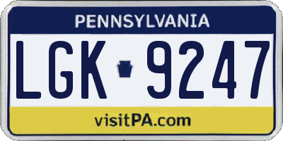 PA license plate LGK9247