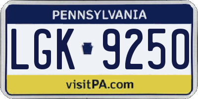 PA license plate LGK9250