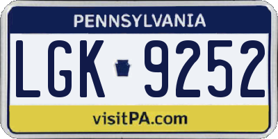 PA license plate LGK9252