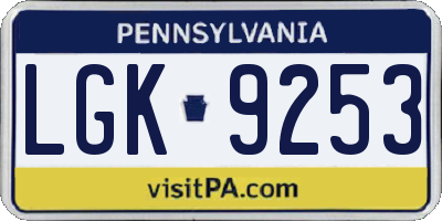 PA license plate LGK9253