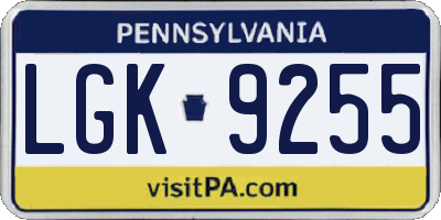 PA license plate LGK9255