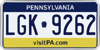 PA license plate LGK9262